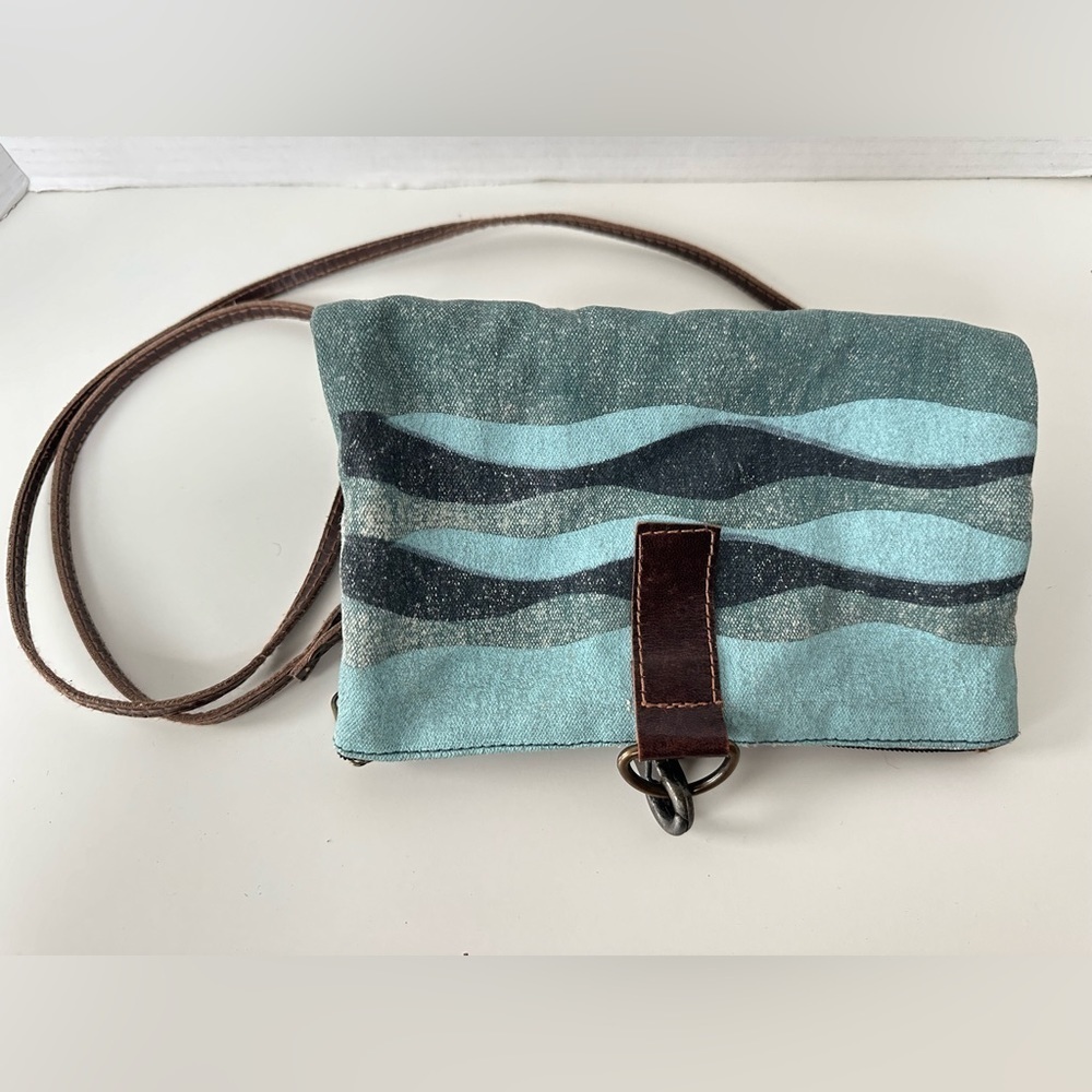 Mona B Upcycled Canvas Leather Strap Crossbody Bag Fish Print Boho  Clutch Purse